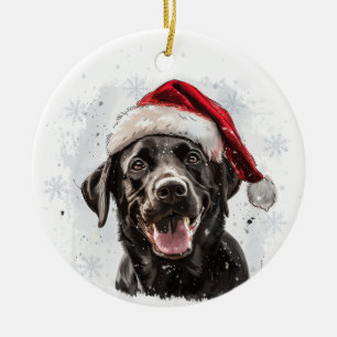 Personalisierter schwarzer Labrador-Hund Weihnacht Keramik Ornament