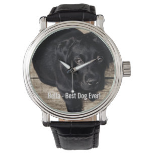 Personalisierter schwarzer Labrador-HundeFoto-und Armbanduhr