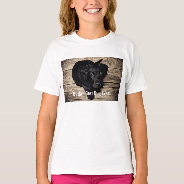 Personalisierter schwarzer Labrador-HundeFoto-und T-Shirt (Vorderseite)