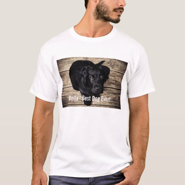 Personalisierter schwarzer Labrador-HundeFoto-und T-Shirt (Vorderseite)