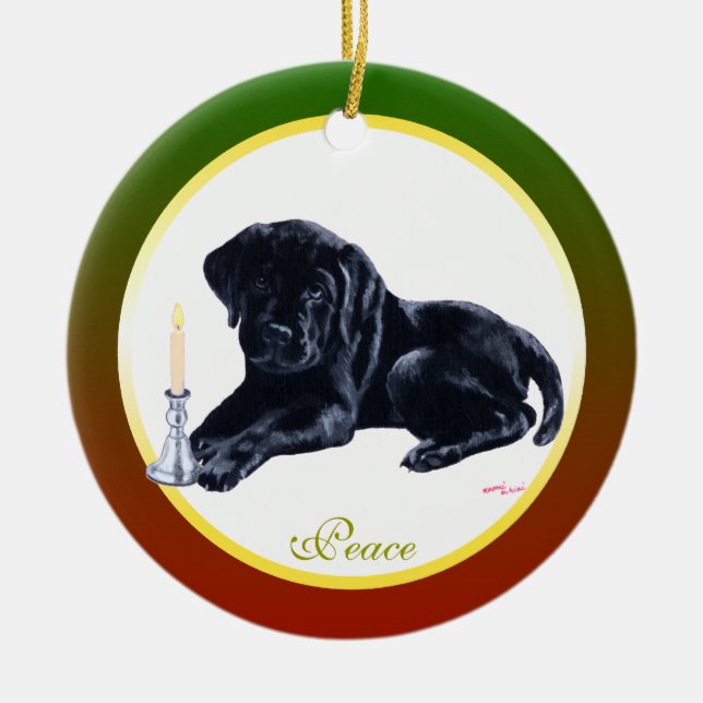 Personalisierter Schwarzer Labrador Keramikornament (Vorne)