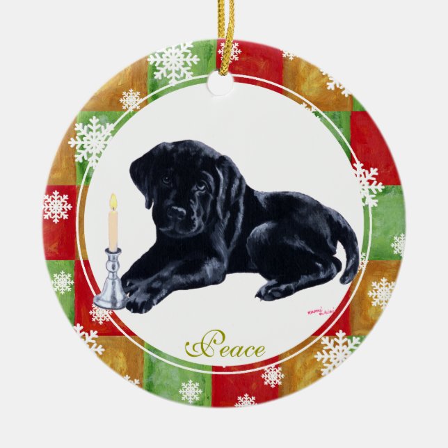 Personalisierter Schwarzer Labrador-Welpe Keramikornament (Vorne)