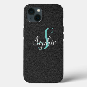 Personalisierter schwarzer Ledereffekt Mit Monogra Case-Mate iPhone Hülle