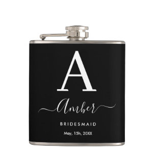 Personalisierter Schwarzer Monogramm-Bridesmaid-Hi Flachmann