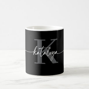 Personalisierter schwarzer Monogramm-Kaffeebecher Kaffeetasse