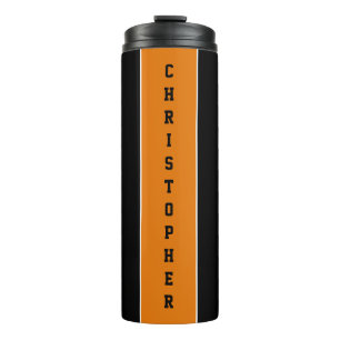 Personalisierter schwarzer Orangenstreifen Thermosbecher