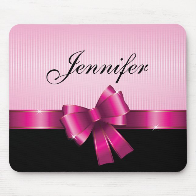 Personalisierter schwarzer PINK-GRADIENT Streifen  Mousepad (Vorne)