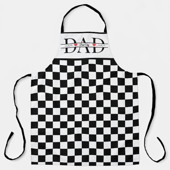Personalisierter schwarzer Retro-Karo-Vater-Bester Schürze (Vorderseite)