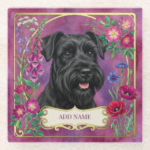Personalisierter schwarzer Schnauzer Rosa Unterset Glasuntersetzer