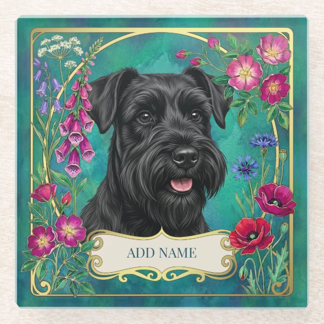 Personalisierter schwarzer Schnauzer Teal Unterset Glasuntersetzer (Vorderseite)