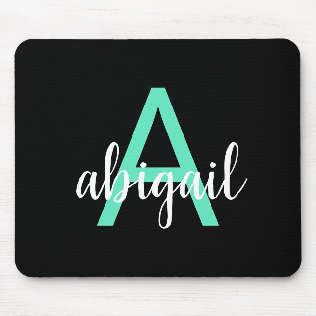Personalisierter schwarzer Teal moderner Monogramm Mousepad (Vorne)