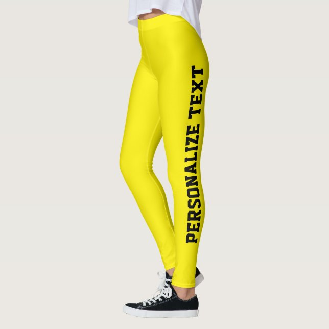 Personalisierter schwarzer Text Helle Gelbe Athlei Leggings (Links)