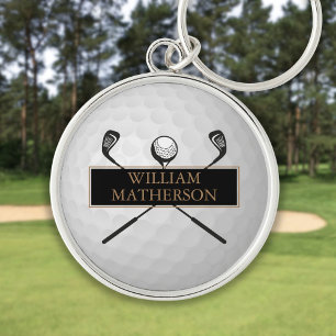 Personalisierter schwarzer und goldener Golfball C Schlüsselanhänger