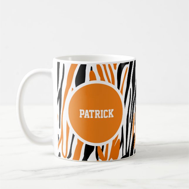 Personalisierter schwarzer und orangefarbener Tier Kaffeetasse (Links)