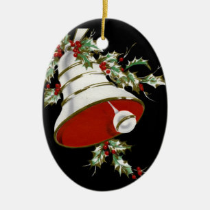 Personalisierter schwarzer, weißer Glocken-Weihnac Keramik Ornament