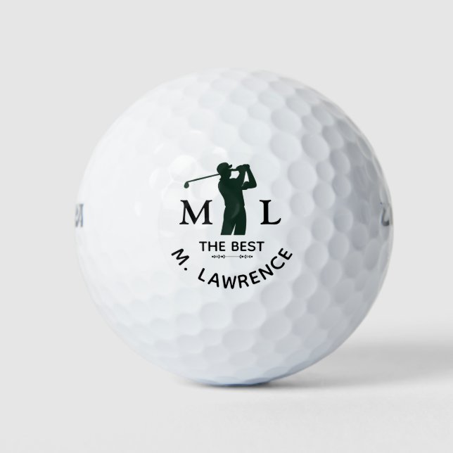Personalisierter schwarzer weißer Golfer-Mann-Name Golfball (Vorderseite)