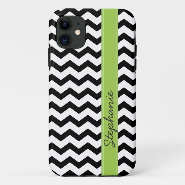 Personalisierter schwarzer Zickzack Zickzack Case-Mate iPhone Hülle (Rückseite)