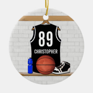 Personalisierter Schwarzweiss-Basketball Jersey Keramik Ornament