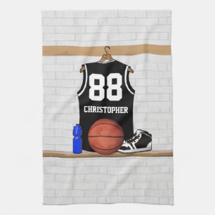 Personalisierter Schwarzweiss-Basketball Jersey Küchentuch