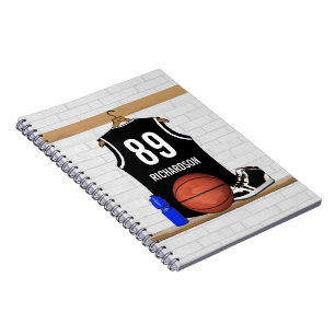 Personalisierter Schwarzweiss-Basketball Jersey Notizblock
