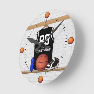 Personalisierter Schwarzweiss-Basketball Jersey Runde Wanduhr