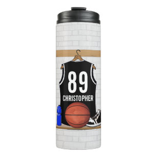 Personalisierter Schwarzweiss-Basketball Jersey Thermosbecher