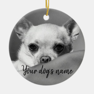 Personalisierter Schwarzweiss-Chihuahua Keramik Ornament