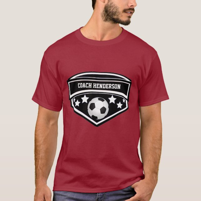 Personalisierter Schwarzweiss-Fußballtrainer T-Shirt (Vorderseite)