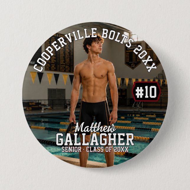 Personalisierter Schwimm-Foto-Button Button (Vorderseite)