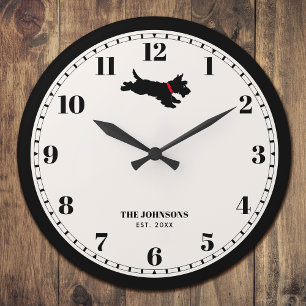 Personalisierter Scottie-Hund Benutzername Schwarz Große Wanduhr