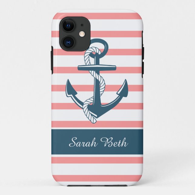 Personalisierter See-, blauer Anker u. Case-Mate iPhone Hülle (Rückseite)