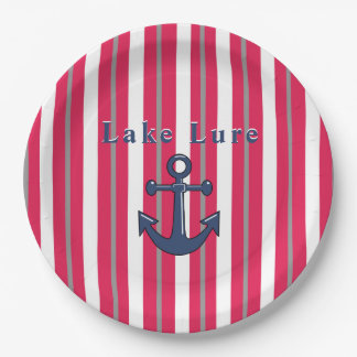 Personalisierter See oder Strand Red White Round Pappteller