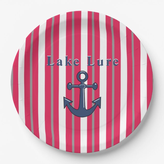 Personalisierter See oder Strand Red White Round Pappteller (Vorderseite)