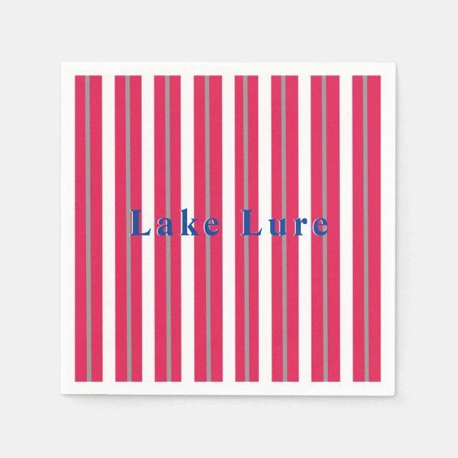 Personalisierter See oder Strand Rot Streifen Serviette (Vorderseite)