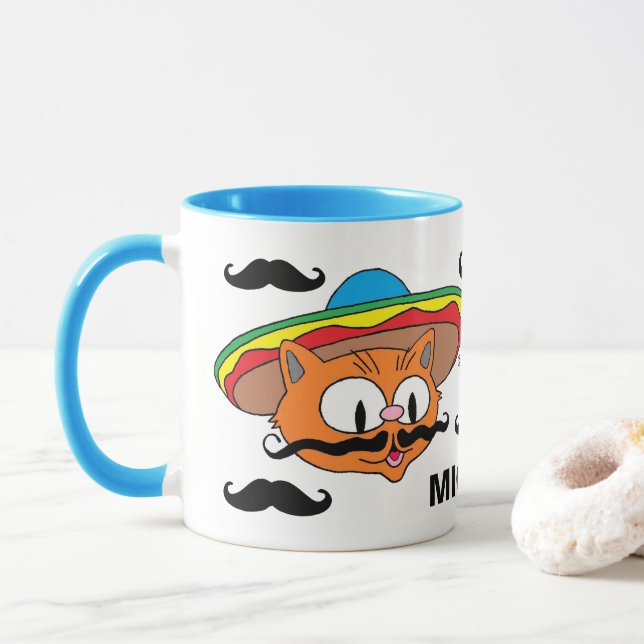 Personalisierter Senor Gato Handlebar Mustache Tasse (Mit Donut)
