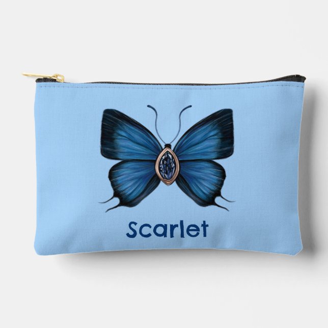 Personalisierter September Birth Blue Butterfly Zubehörtasche (Vorderseite)