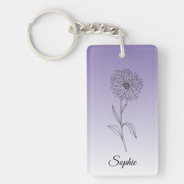 Personalisierter September Birth Blume Aster Schlü Schlüsselanhänger (Vorderseite)
