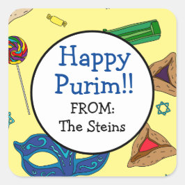 Personalisierter Shaloch-Manot-Gelber-Quadratzer Quadratischer Aufkleber