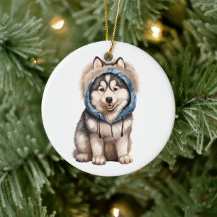 Personalisierter sibirischer Husky-Hund Kunst Keramik Ornament