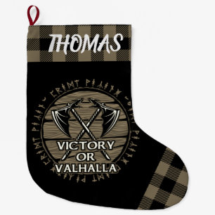 Personalisierter Sieg oder Valhalla Tan Black Großer Weihnachtsstrumpf