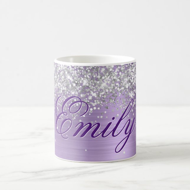Personalisierter Silber Glitzer Lila Film Kaffeetasse (Mittel)