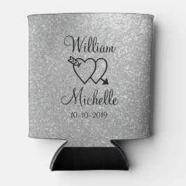 Personalisierter Silberne Glitzer Hochzeitskannen Dosenkühler