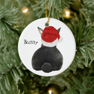 Personalisierter silberner Fuchs-Hase mit Weihnach Keramik Ornament