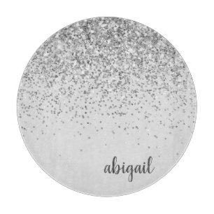 Personalisierter silberner Glitter moderner Monogr Schneidebrett