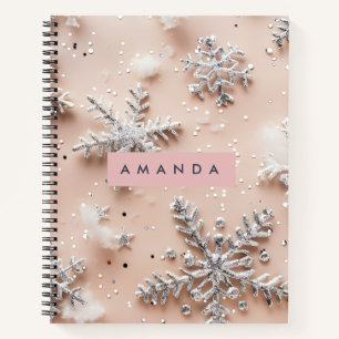 Personalisierter silberner Glitter-Schneeflocke Notizbuch