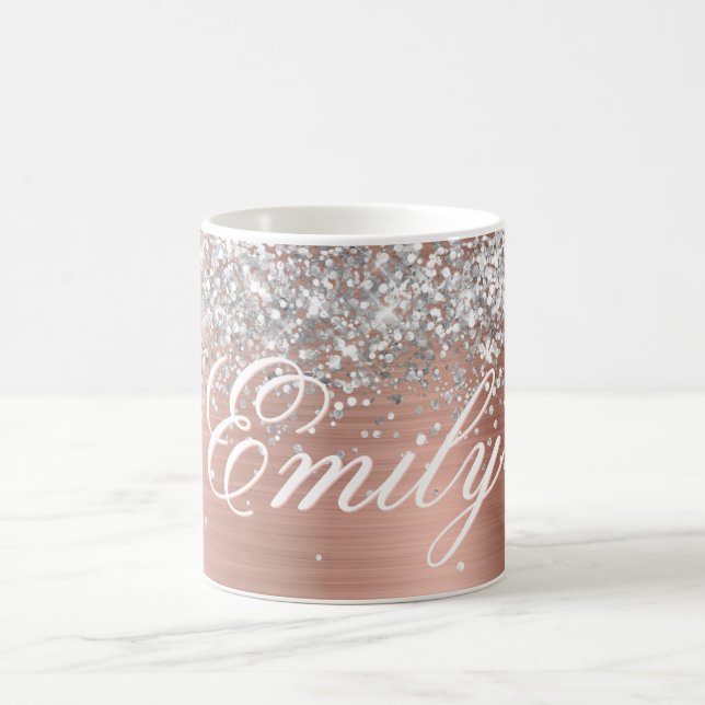 Personalisierter Silberner Glitzer Rose Gold Fossi Kaffeetasse (Mittel)