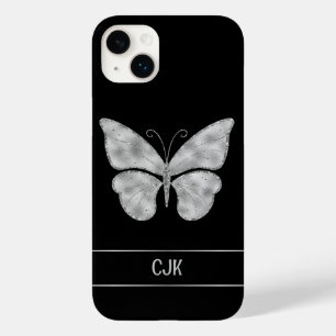 Personalisierter Silberschmetterling auf Schwarz Case-Mate iPhone 14 Plus Hülle