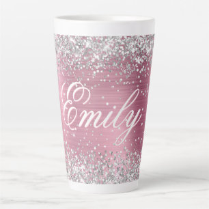 Personalisierter Silberstreifen Glitzer hellrosa F Milchtasse