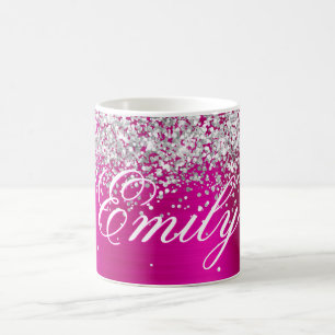 Personalisierter Silberstreifen Glitzer Hot Pink F Kaffeetasse
