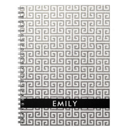 Personalisierter Silberstreifen und weißer griechi Notizblock